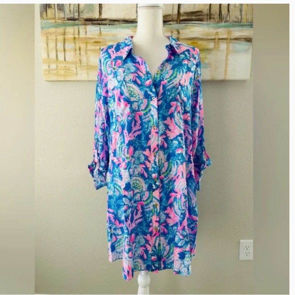 NWT Lilly Pulitzer Natalie Coverup Blue Tang Sitting Seaside size XL - Picture 3 of 5